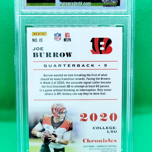 Joe Burrow 2020 Panini Chronicles #19 Rookie RC -PGX 10 Gem Mint - Picture 6 of 6